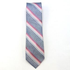 Pronto Uomo Platinum Silk Tie Blue Pink White Diagonal Stripes Pattern
